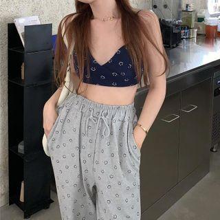 Smiley Print Bralette / Drawstring Sweatpants