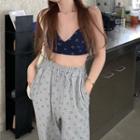 Smiley Print Bralette / Drawstring Sweatpants
