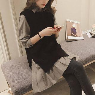 Long-sleeve Mock Two-piece Mini Dress