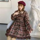 Long-sleeve Plaid A-line Dress As Shown In Figure - One Size