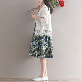 Crochet Panel 3/4 Sleeve Coat