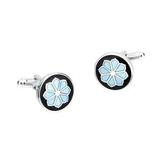 Fashion Elegant Blue Gesang Flower Geometric Round Cufflinks Silver - One Size