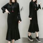 Long-sleeve Pleated Midi A-line Dress