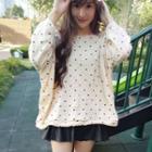 Dotted Long-sleeve Knit Top As Shown In Figure - One Size