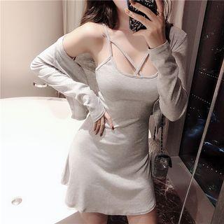 Plain Jacket / Plain Slim-fit Sleeveless Dress