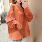 Orange Embroidered Oversize Long-sleeve Top