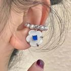 Flower Faux Pearl Alloy Cuff Earring 1 Pc - 2626a - White & Blue - One Size