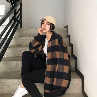 Gingham Oversized Bomber Jacket