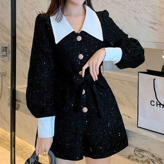 Long-sleeve Glittered Shirt Romper