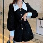 Long-sleeve Glittered Shirt Romper