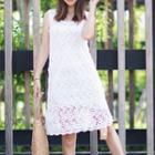 Sleeveless A-line Lace Dress White - One Size