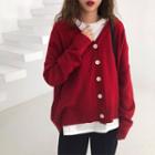 Plain Cardigan Red - One Size