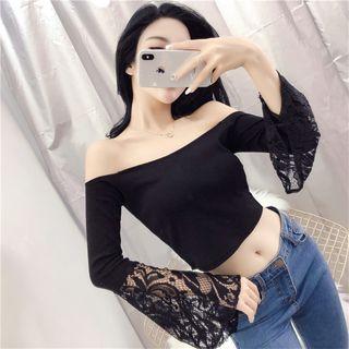 Lace Bell-sleeve Off-shoulder Crop Top