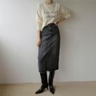 Washed Long Denim Pencil Skirt