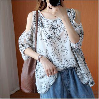 Floral Embroidered Cold-shoulder Blouse
