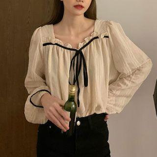 Ruffle Trim Square Neck Blouse Off-white - One Size