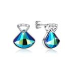 925 Sterling Silver Elegant Fashion Shell Earrings With Blue Austrian Element Crystal Silver - One Size