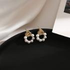 Flower Faux Pearl Earring 1 Pair - 925silver Earrings - Gold - One Size