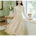 Long-sleeve Midi Lace Embroidered Dress