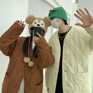 Couple Matching V-neck Corduroy Padded Jacket
