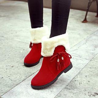 Fleece-trim Bow-accent Ankle Snow Boots