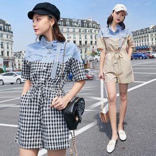 Short-sleeve Paneled Playsuit