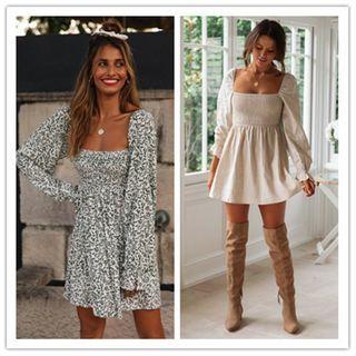 Long-sleeve Open-back Mini A-line Dress