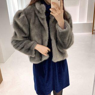 High-neck Eco-fur Jacket Gray - One Size