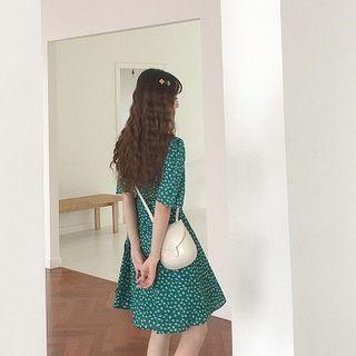 Short-sleeve Floral Print Wrap A-line Dress