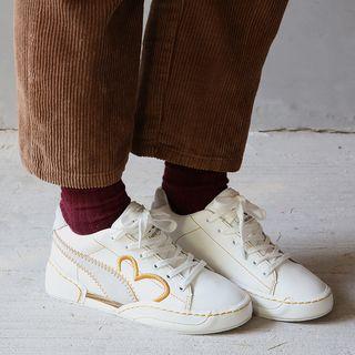 Embroidered Hidden Wedge Lace-up Sneakers