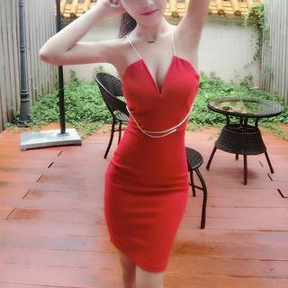 Deep V Spaghetti Strap Dress