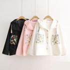 Embroidered Pocket Buttoned Hooded Jacket