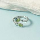 Leaf Gemstone Alloy Open Ring Silver - One Size