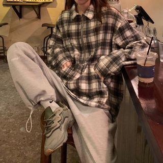 Plaid Lapel Sweatshirt