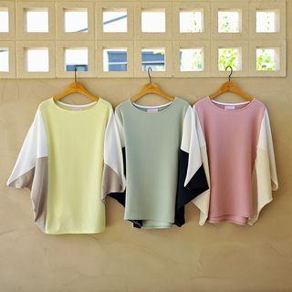 Batwing-sleeve Color-block Top