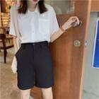 Short Sleeve Plain Shirt / Wide Leg Shorts