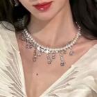 Faux Pearl Fringed Alloy Choker White - One Size