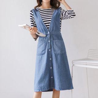 V-neck Buttoned Denim Jumper Dress