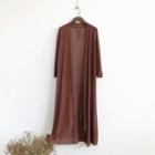Plain 3/4-sleeve Long Cardigan