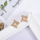 Rhinestone Alloy Square Earring 1 Pair - S925 - Silver Needle - As Shown In Figure - One Size