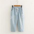 Cat Embroidered Demin Pants