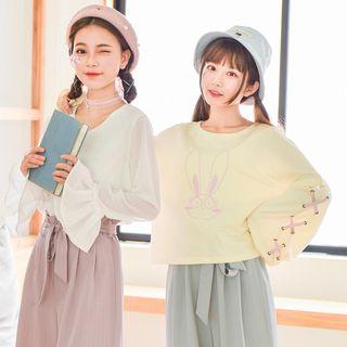 Rabbit Print Lace-up Sweatshirt