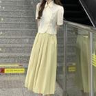 Short-sleeve Frog Buttoned Shirt / A-line Skirt