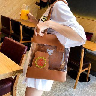 Transparent Faux Leather Panel Shopper Bag