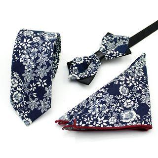 Set Of 3: Printed Neck Tie + Bow Tie + Pocket Square Mz-29 - One Size