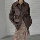 Flap-pocket Faux-leather Jacket With Belt