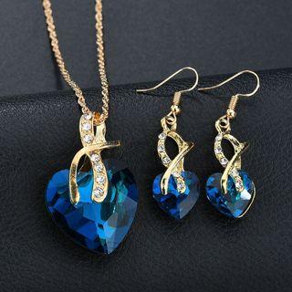 Set: Gemstone Heart Necklace + Heart Drop Earring