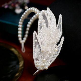 Wedding Faux Pearl Mesh Headband Headband - White - One Size