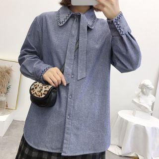 Tie-neck Shirt Gray - One Size