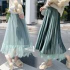 Lace Trim High-waist Midi A-line Skirt
